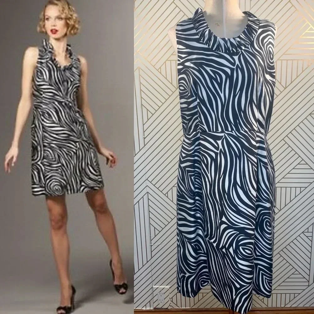 Kate Spade Dyan Woodblock Zebra‎ Black White Dress